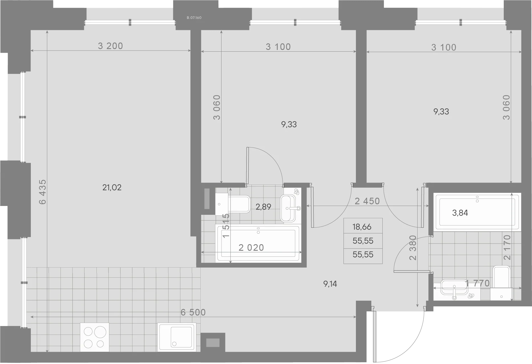 Планировка 2-комнатная 55,5 м² в ЖК «Alpen» — ЖК «Alpen»