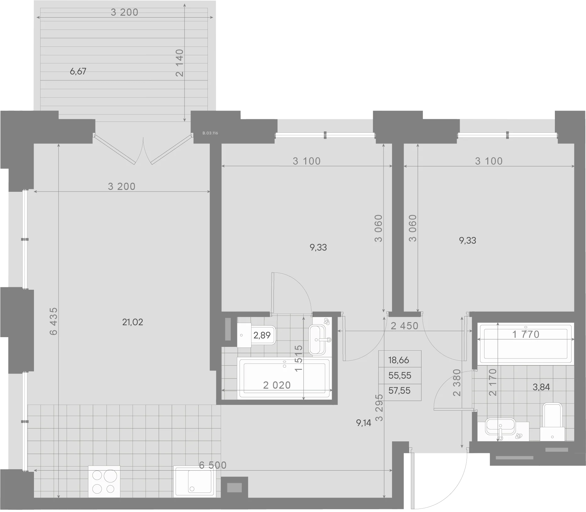 Планировка 2-комнатная 57,5 м² в ЖК «Alpen» — ЖК «Alpen»