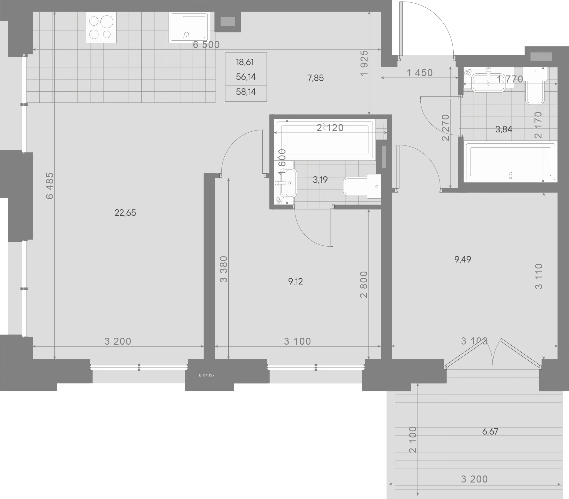 Планировка 2-комнатная 58,1 м² в ЖК «Alpen» — ЖК «Alpen»