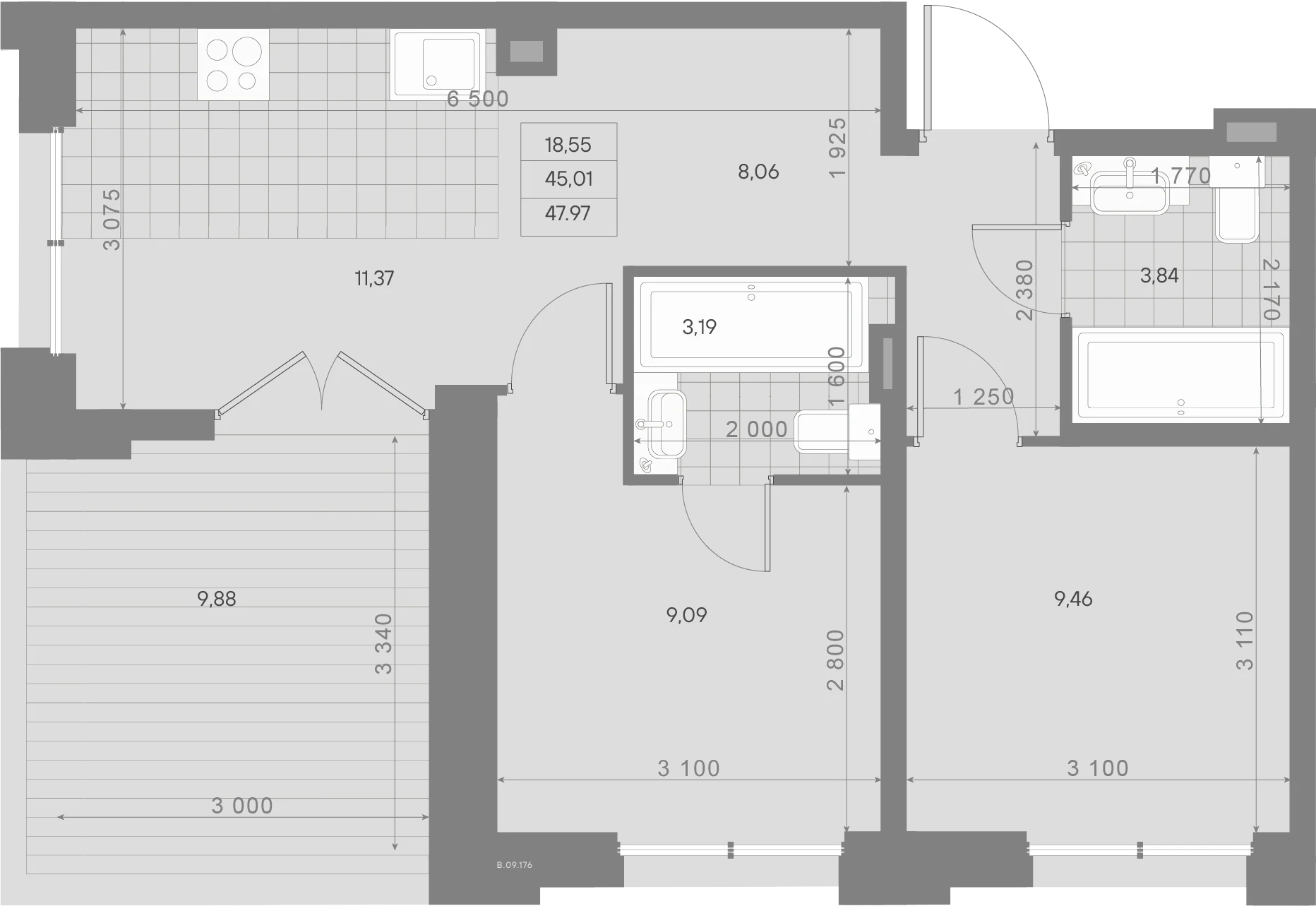 Планировка 2-комнатная 48 м² в ЖК «Alpen» — ЖК «Alpen»