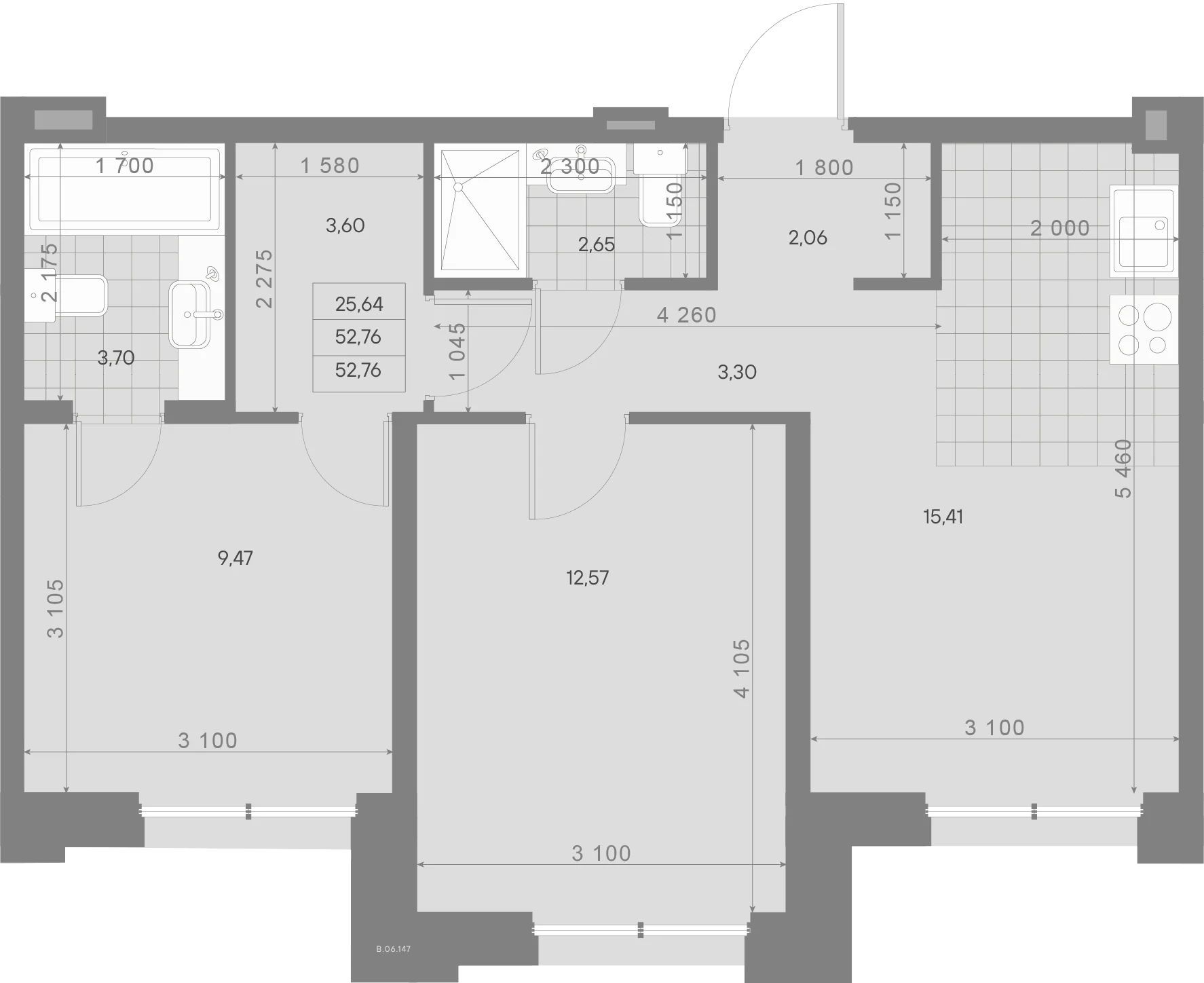 Планировка 2-комнатная 52,8 м² в ЖК «Alpen» — ЖК «Alpen»