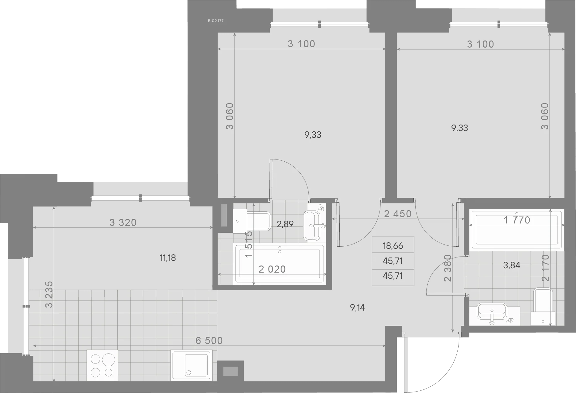 Планировка 2-комнатная 45,7 м² в ЖК «Alpen» — ЖК «Alpen»