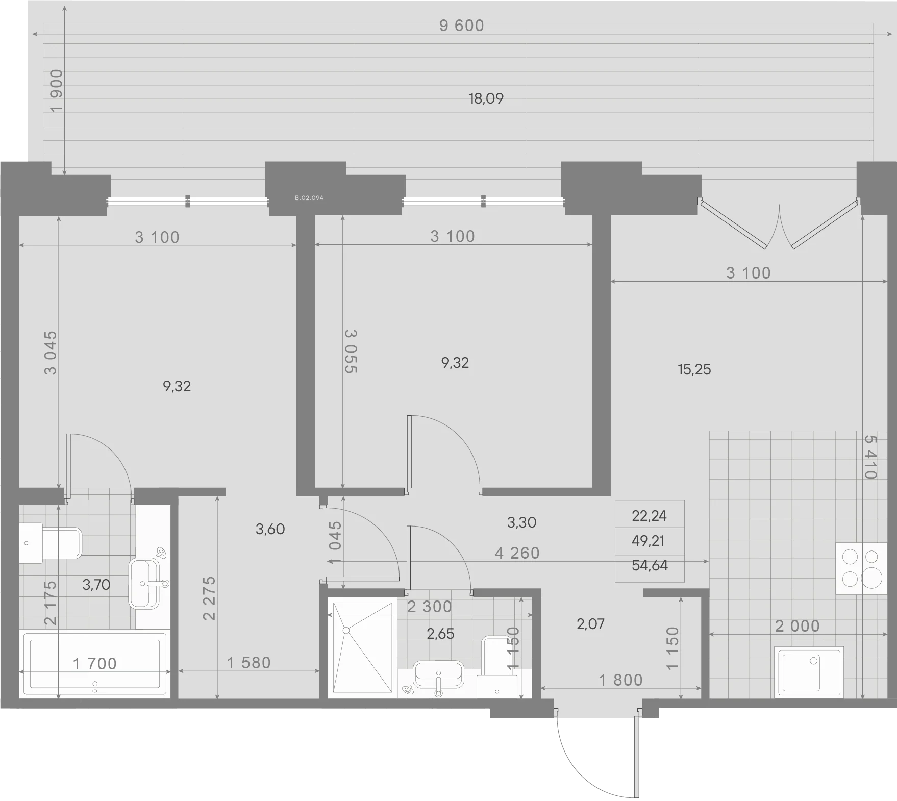 Планировка 2-комнатная 54,6 м² в ЖК «Alpen» — ЖК «Alpen»